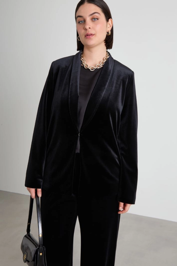 Stretch chenille blazer - BLACK