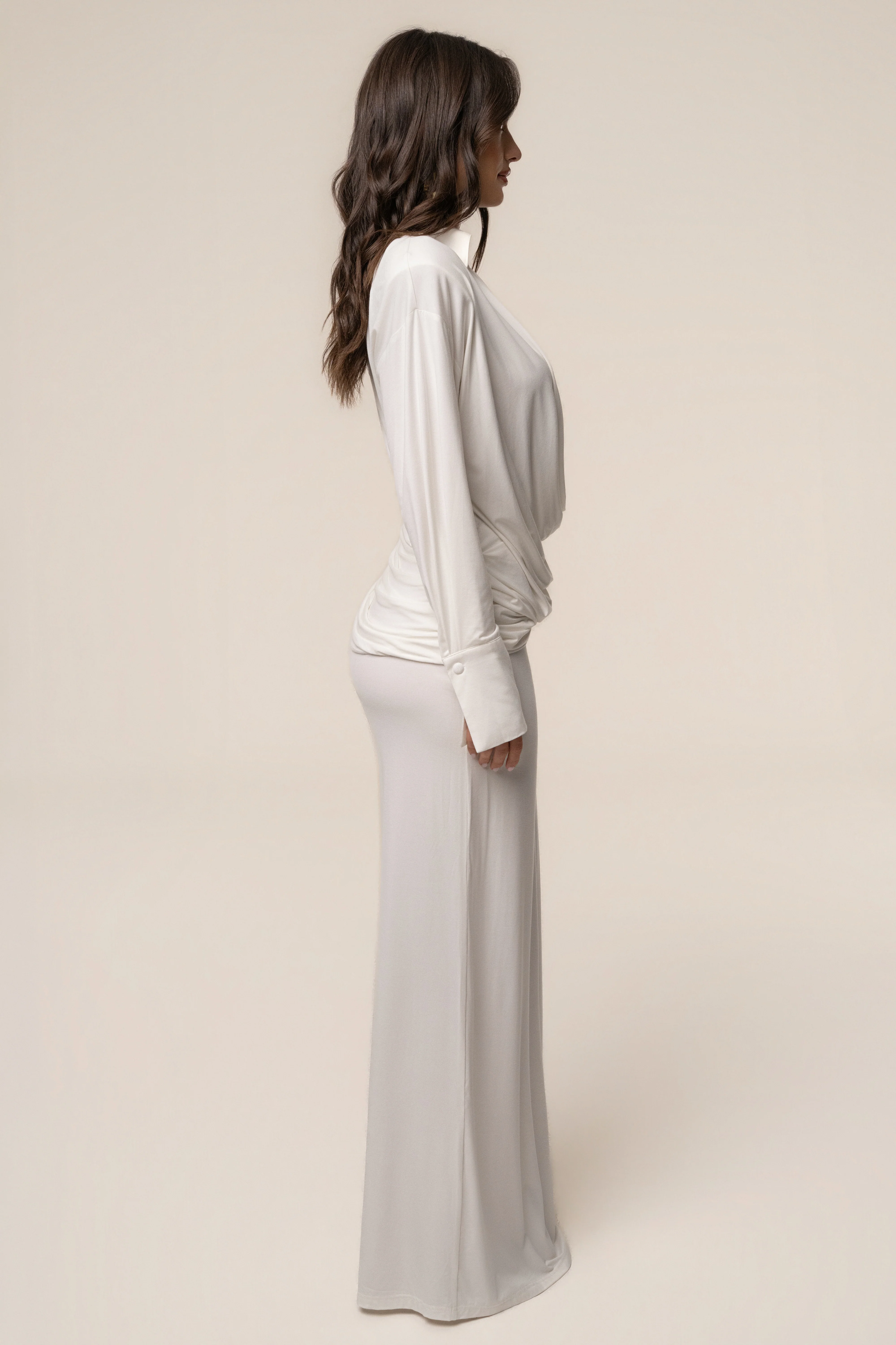 Ivory Poise Draped Maxi Dress