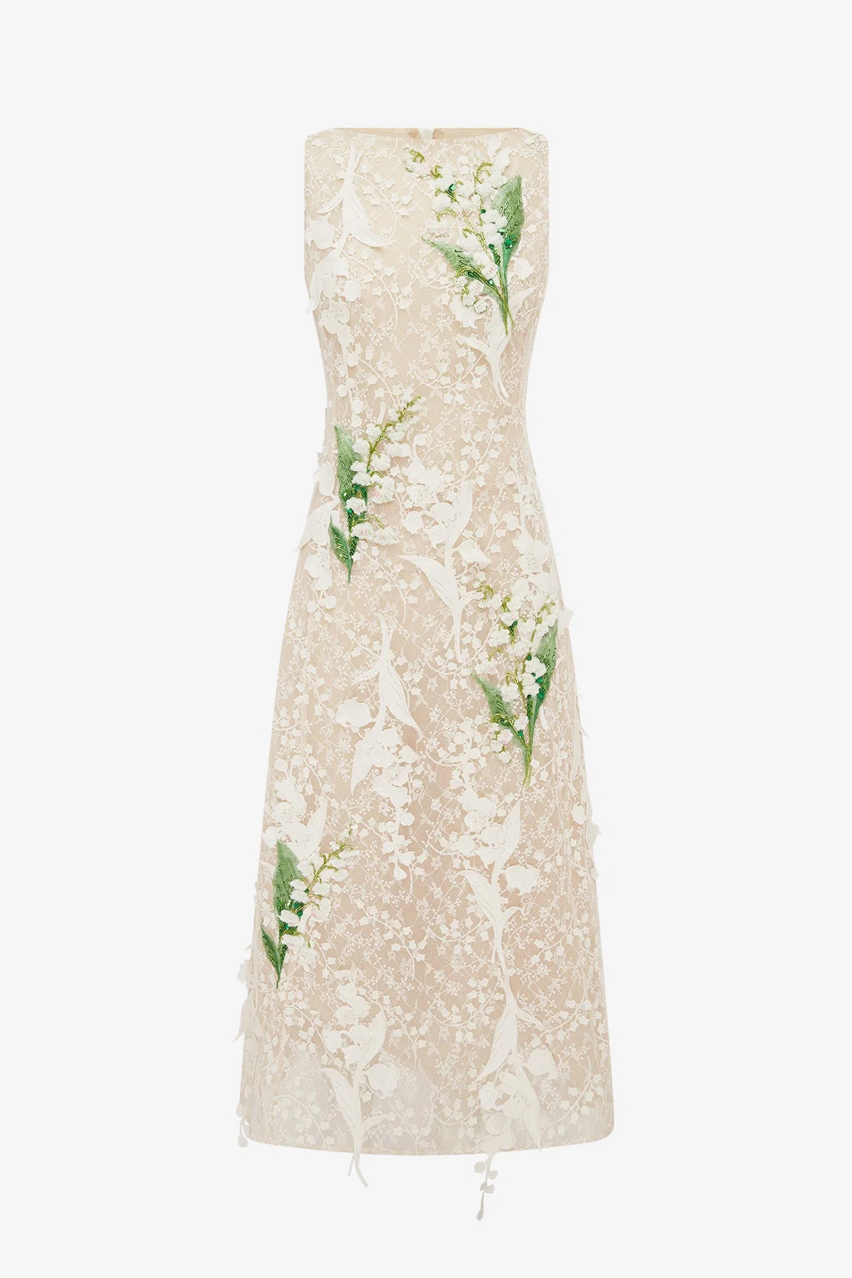 Cleo Embellished Lace Sleeveless Midi Dress - Snow Meadow