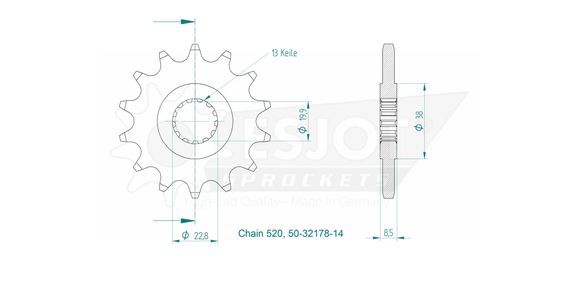 Esjot 14 teeth gearbox output pinionRef: Esjo00143A / 12122406