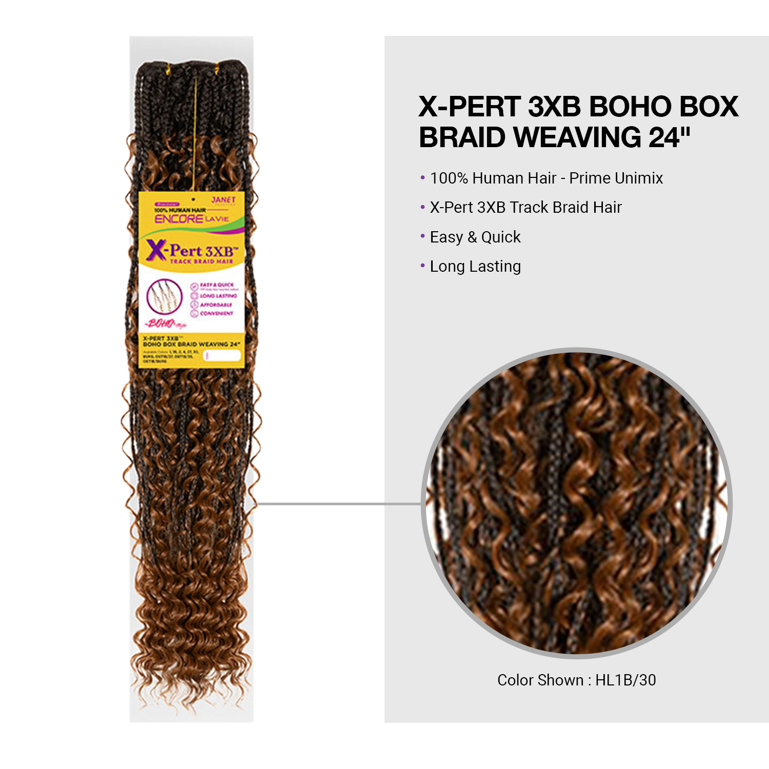 Janet Collection Human Hair Blend Weave Encore La Vie X-Pert 3XB Boho Box Braid Weaving 24