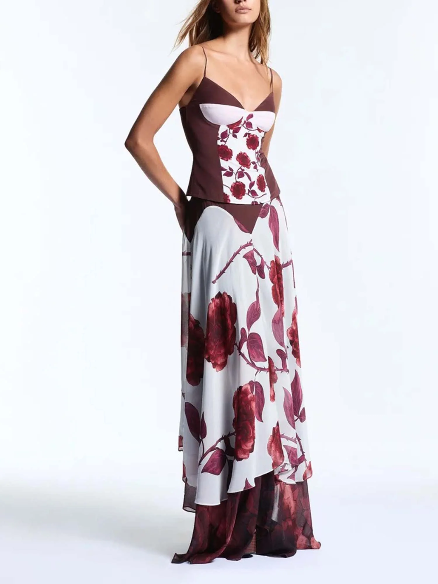 Wine Floral Maxi Skirt Set