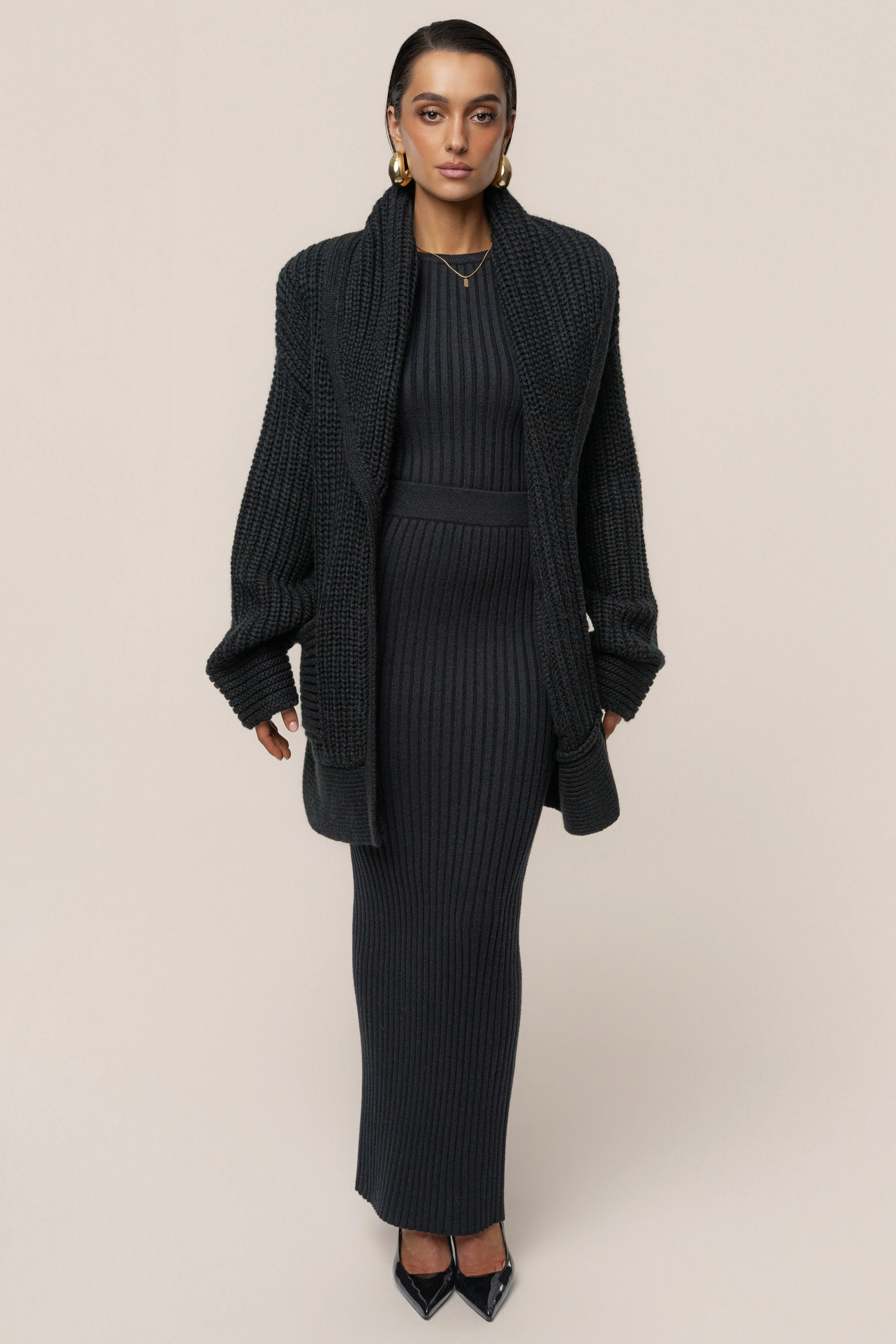 Black Soft Reset Ribbed Skirt