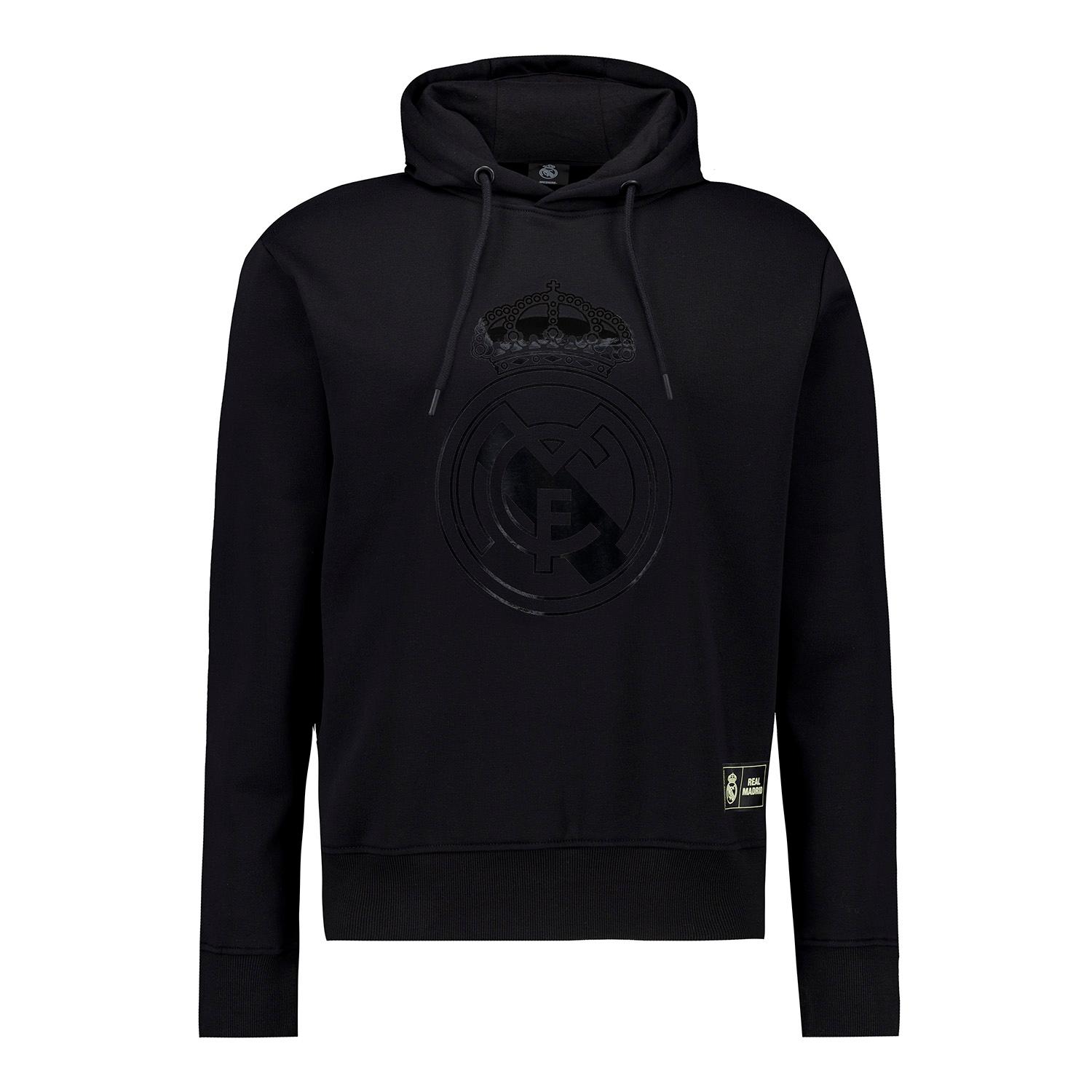 Mens Blackout Hoodie Crest Black Real Madrid