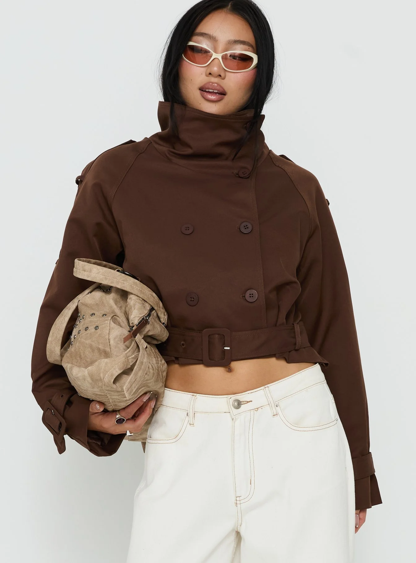 Blanc Cropped Trench Coat Chocolate