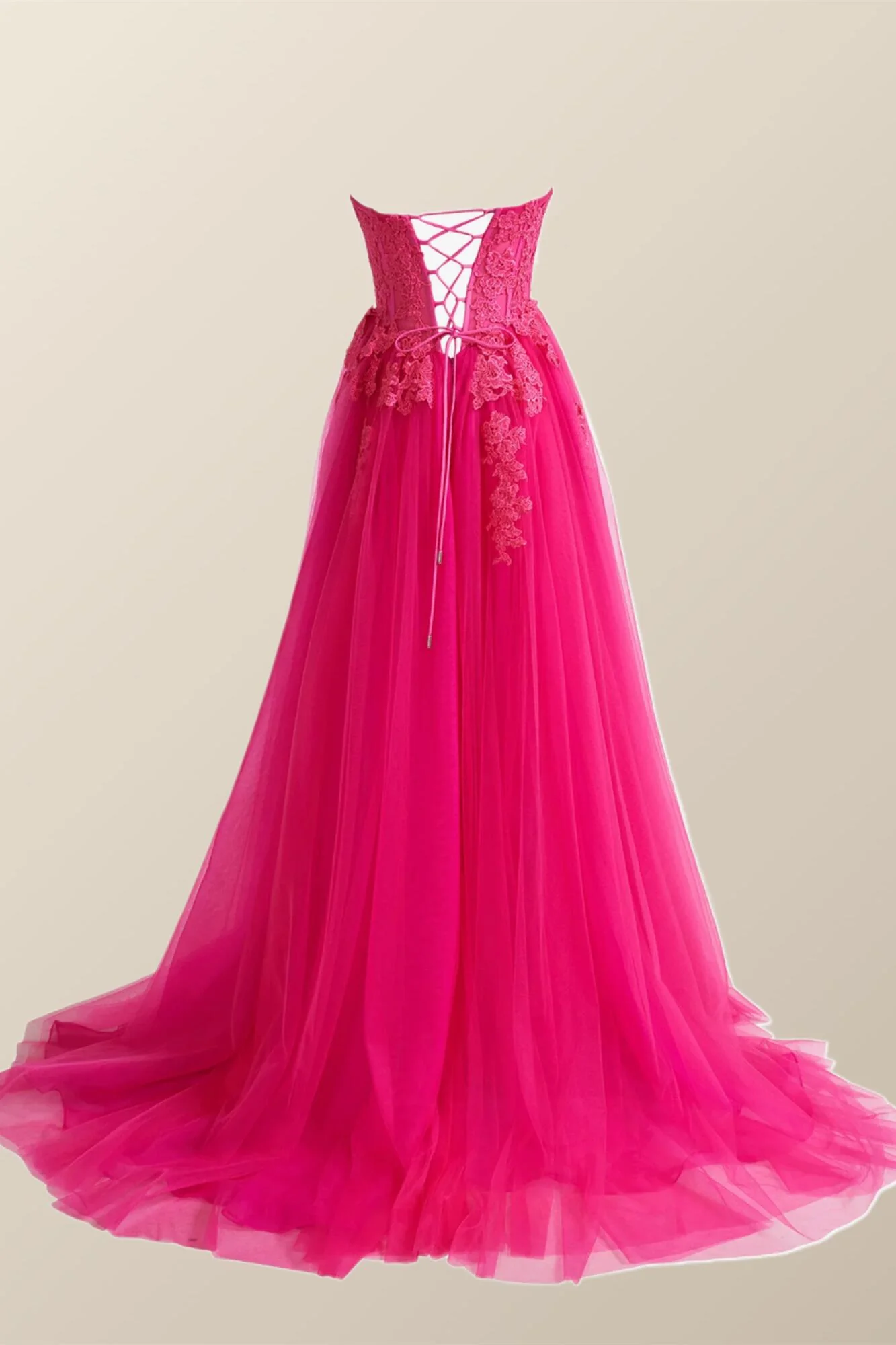 Hot Pink Lace Appliques A-line Long Dress