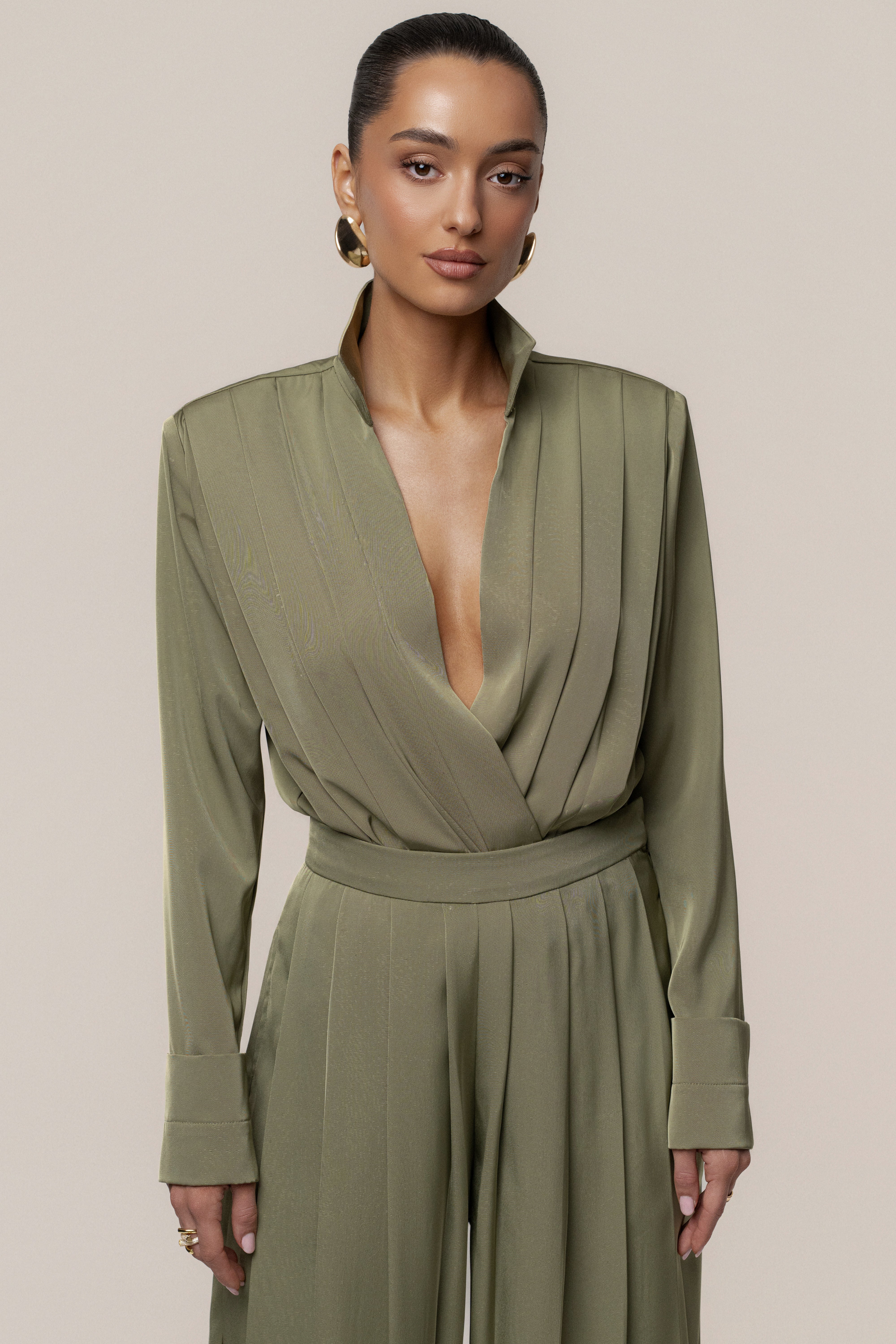 Olive Visionary Pleated Bodysuit