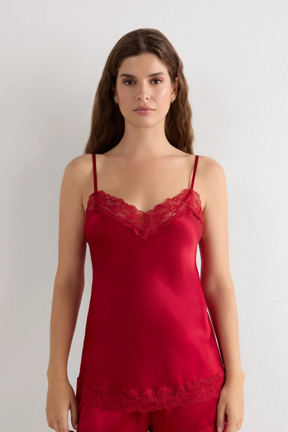 Lace Trim Silk Camisole Top