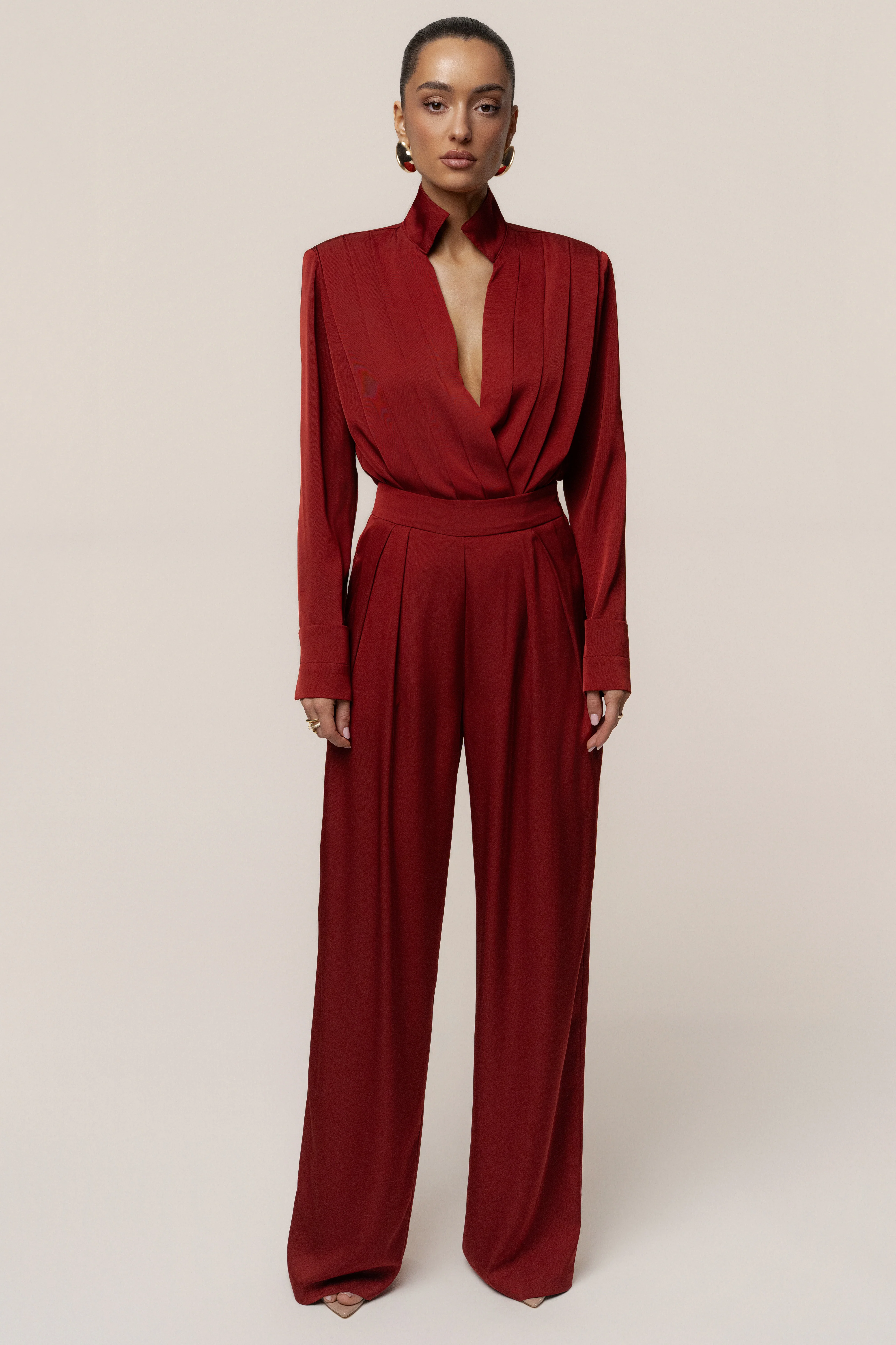 Burgundy Visionary Pleated Bodysuit