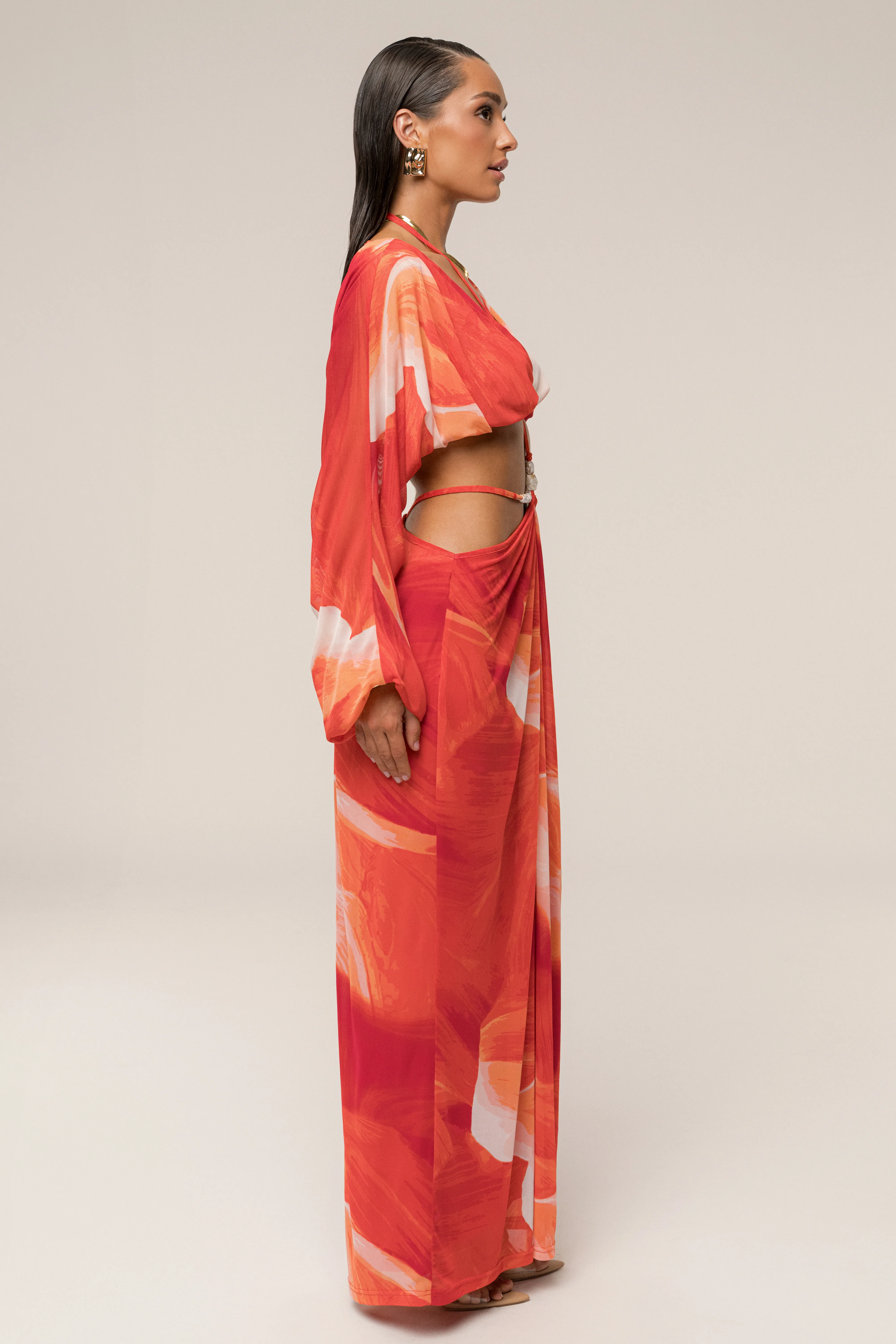 Sunset Red Selene Draped Top