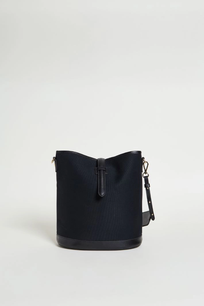 Canvas and leather bucket bag - BLACK