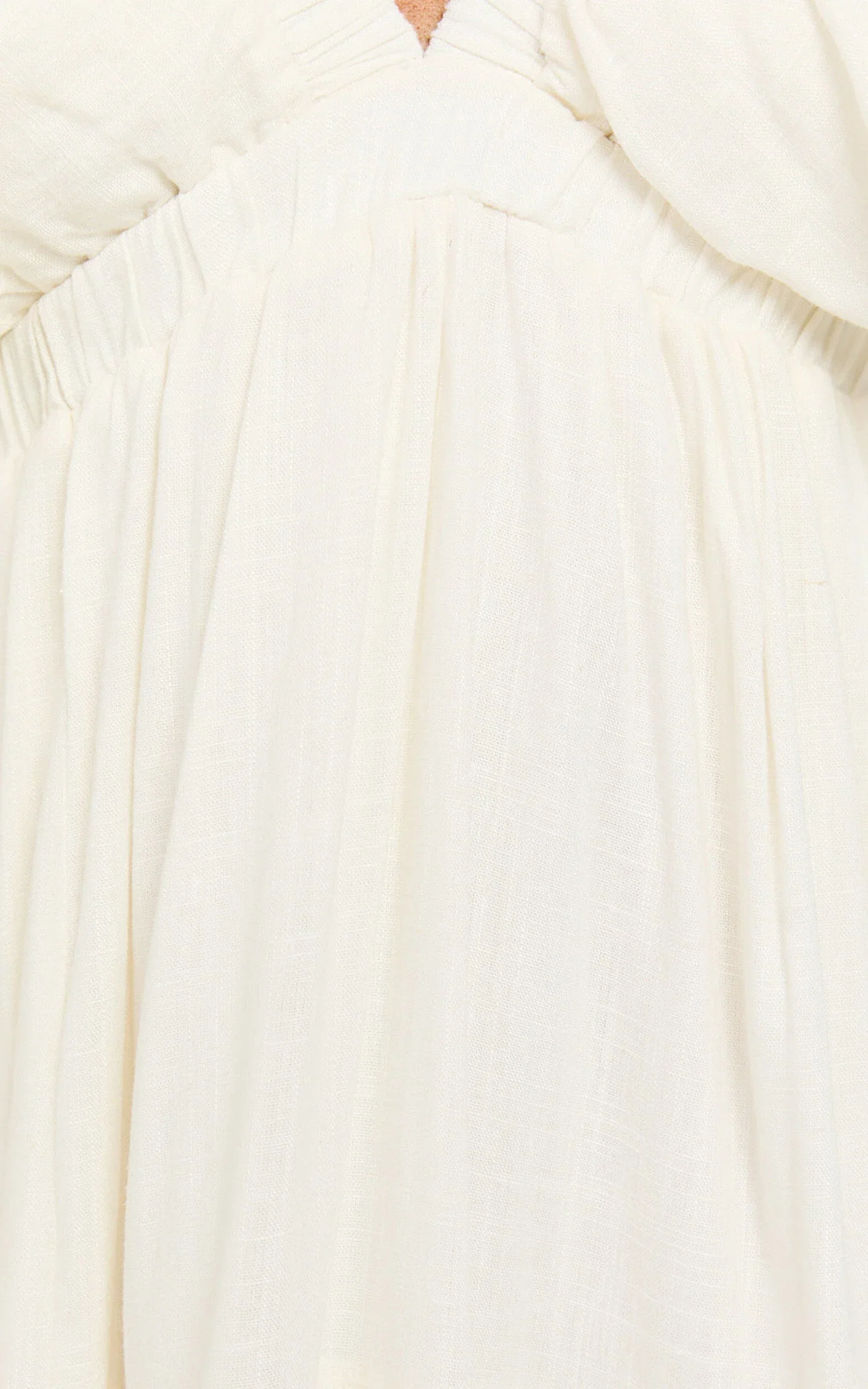 Lyrad Midi Dress - Linen Empire Waist Textured Dress in White