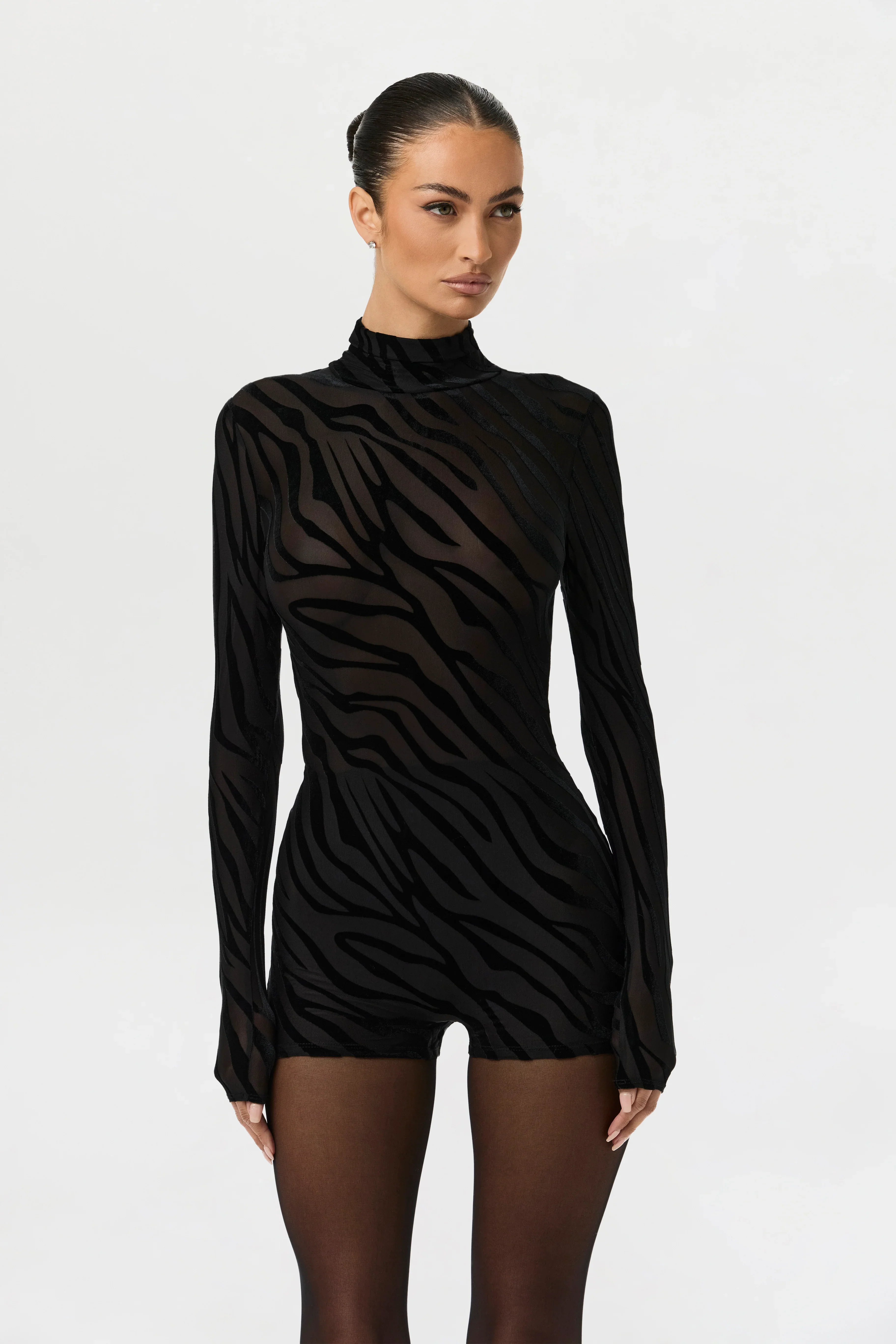 Burnout Print Turtleneck Romper