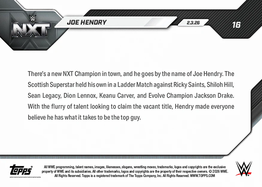 Joe Hendry - 2026 WWE Topps NOW® - Card 16 - PR: 1750