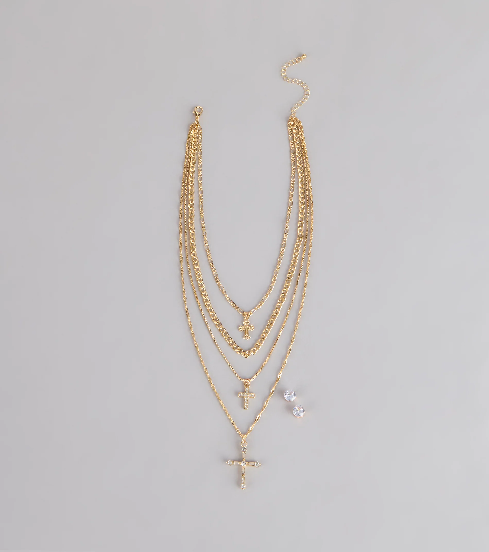 Stacked Shine Necklace And Earrings Set