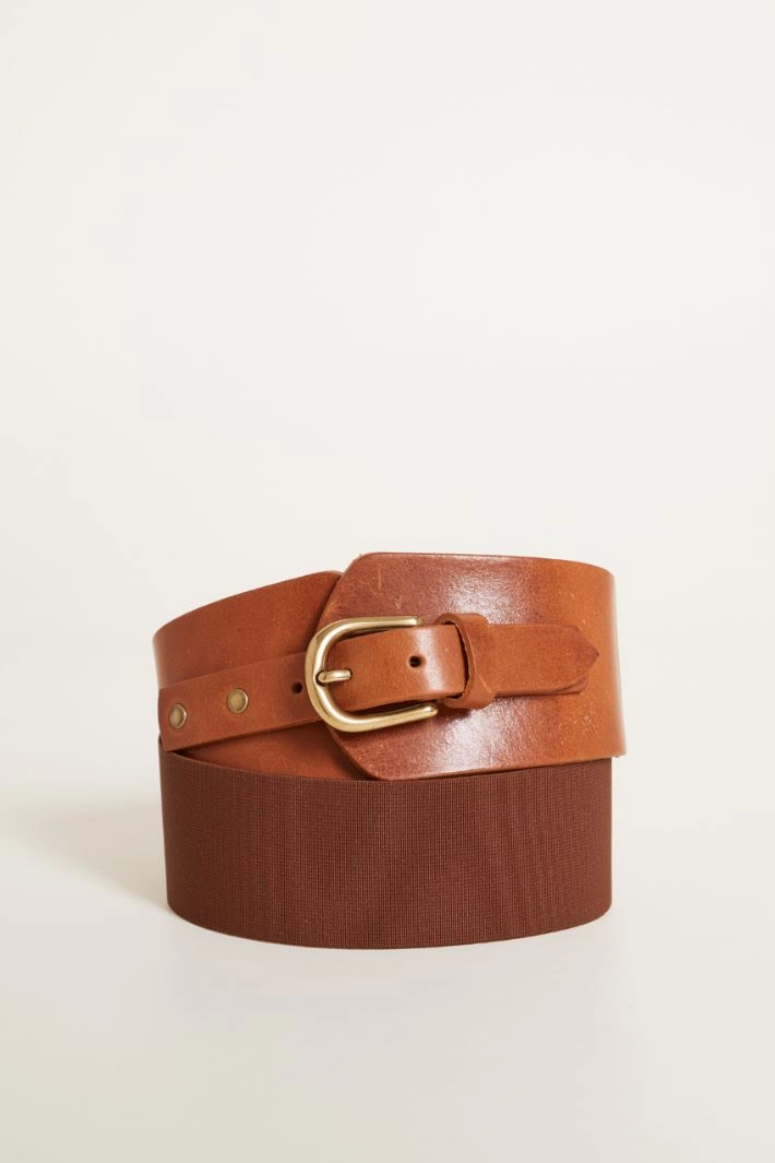 Contoured leather belt - BROWN