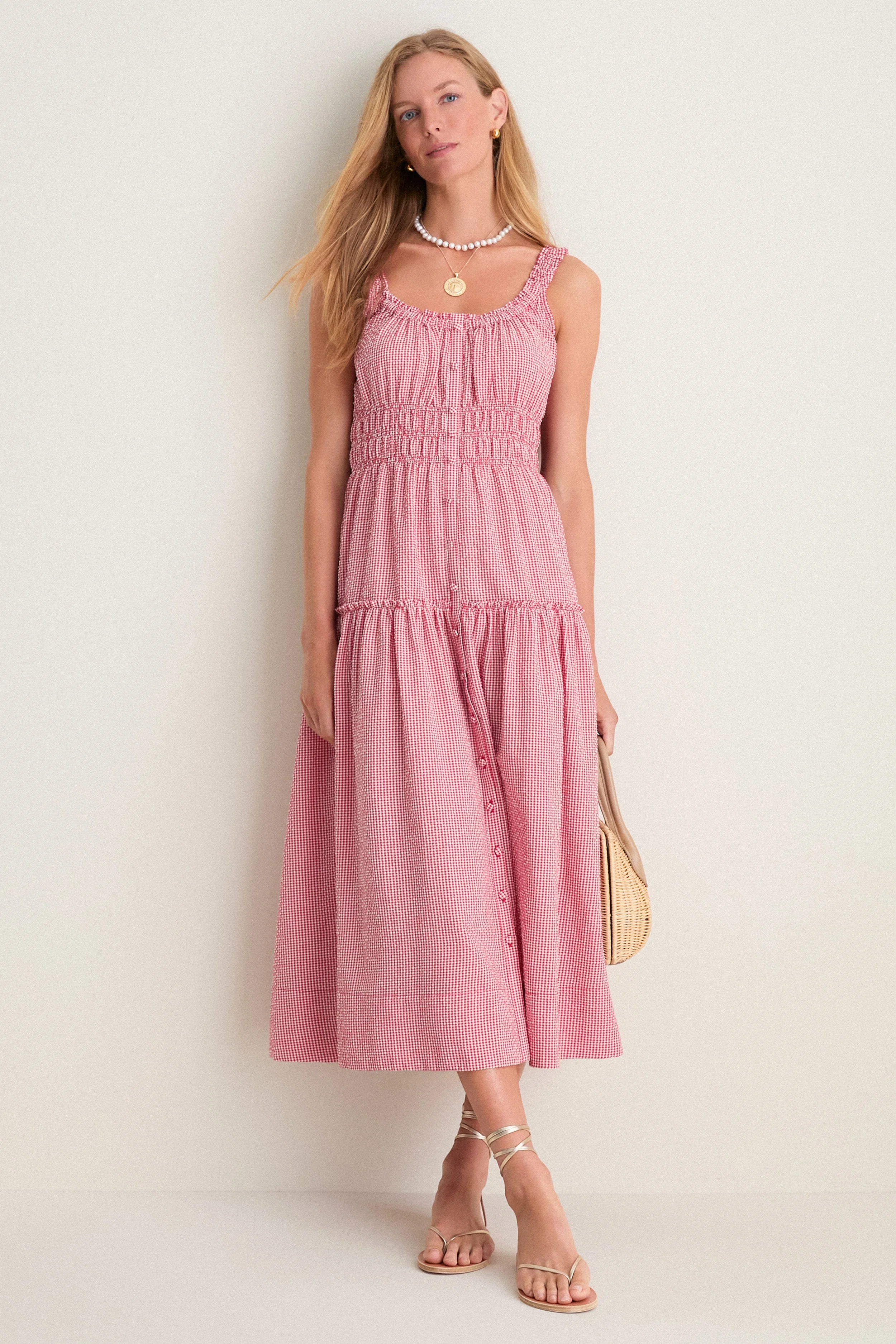 Red Gingham Landis Midi Dress