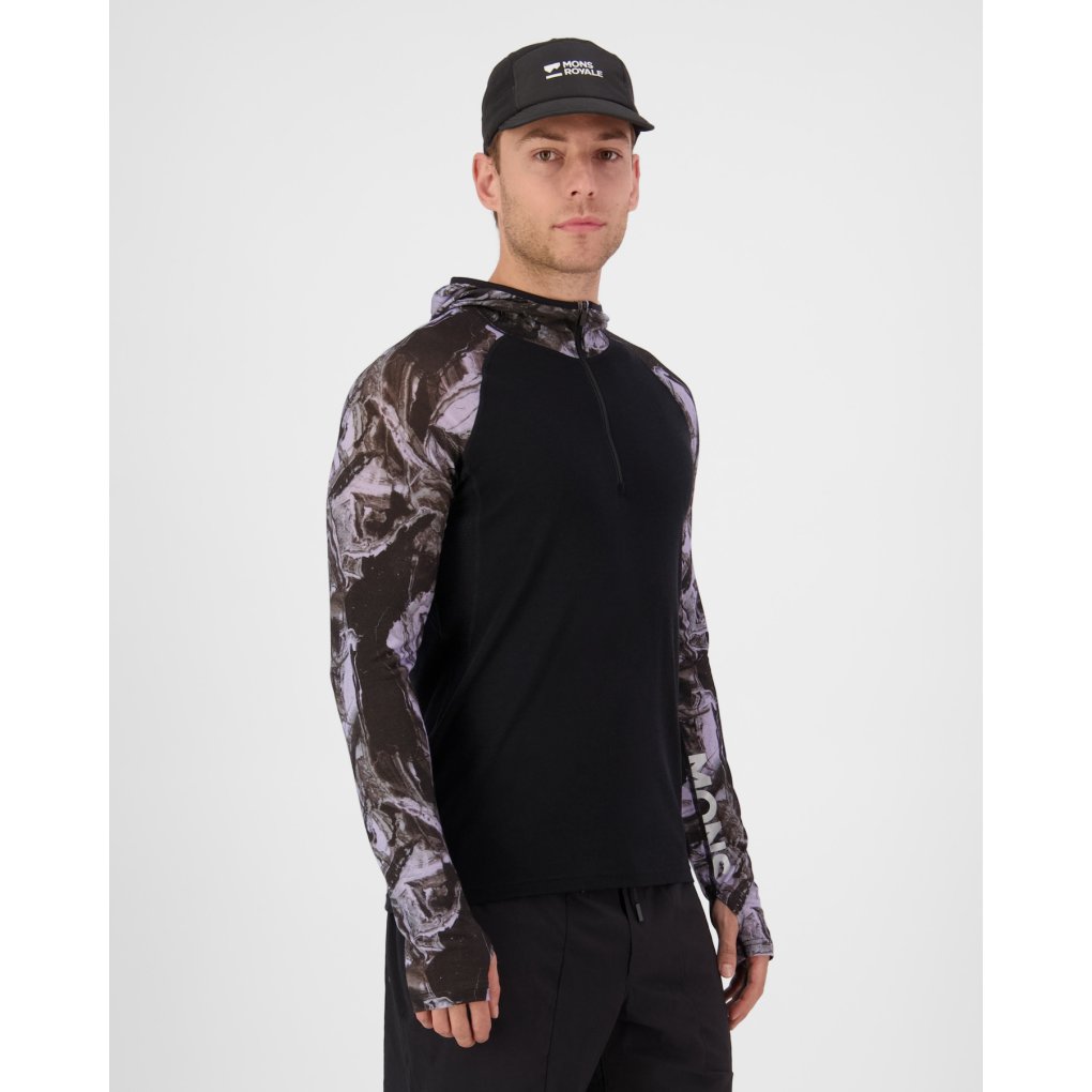 Mons Royale Temple Merino Long Sleeve Hood Men - rock camo / black