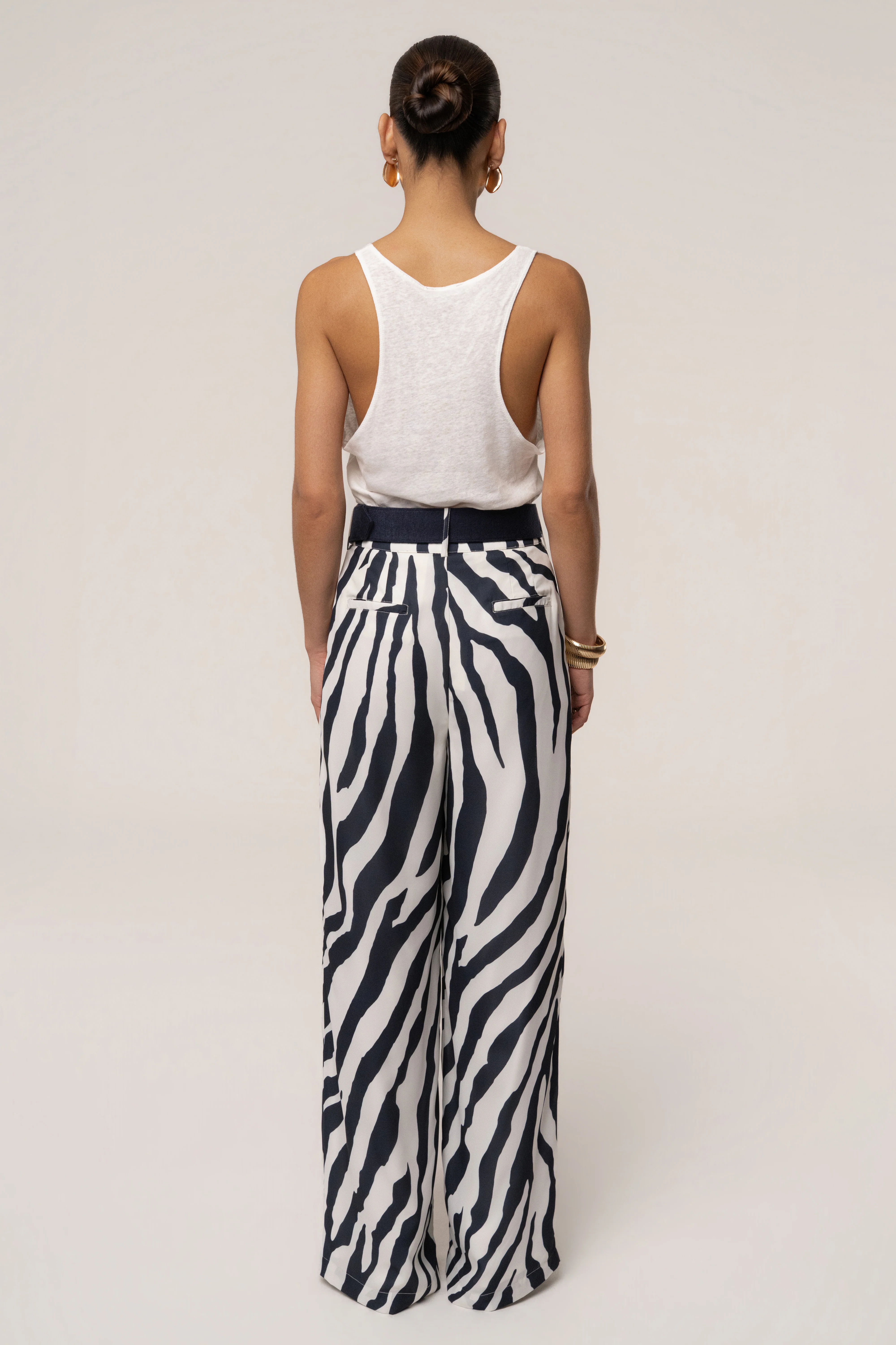 Navy Zebra Soft Pleated Trouser