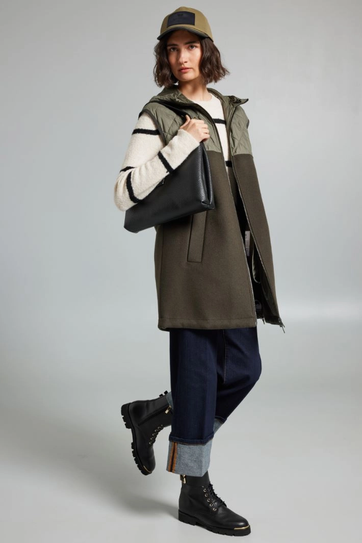 Gilet in satin and cloth - KHAKI GREEN