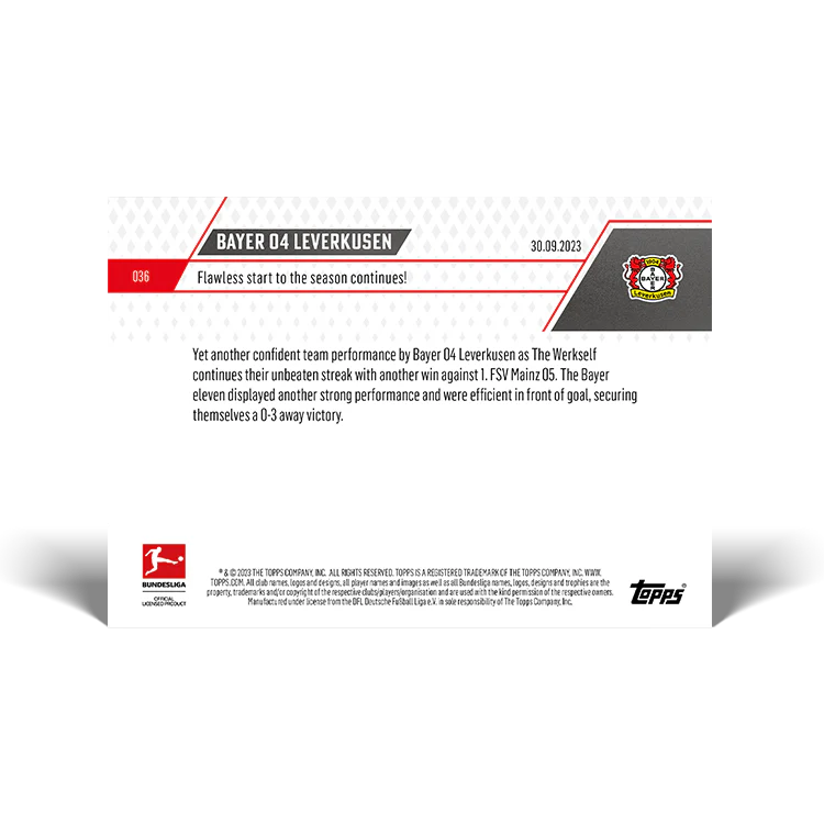 Topps UK - Bayer 04 Leverkusen - Flawless start to the season continues! - Bundesliga TOPPS NOW® Card #36