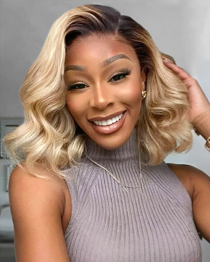 Ophirawig 6x5 invisible knots Glueless Loose Body Wave Bob Wig Pre-cut Lace Brown Blonde Ombre Beginner Friendly