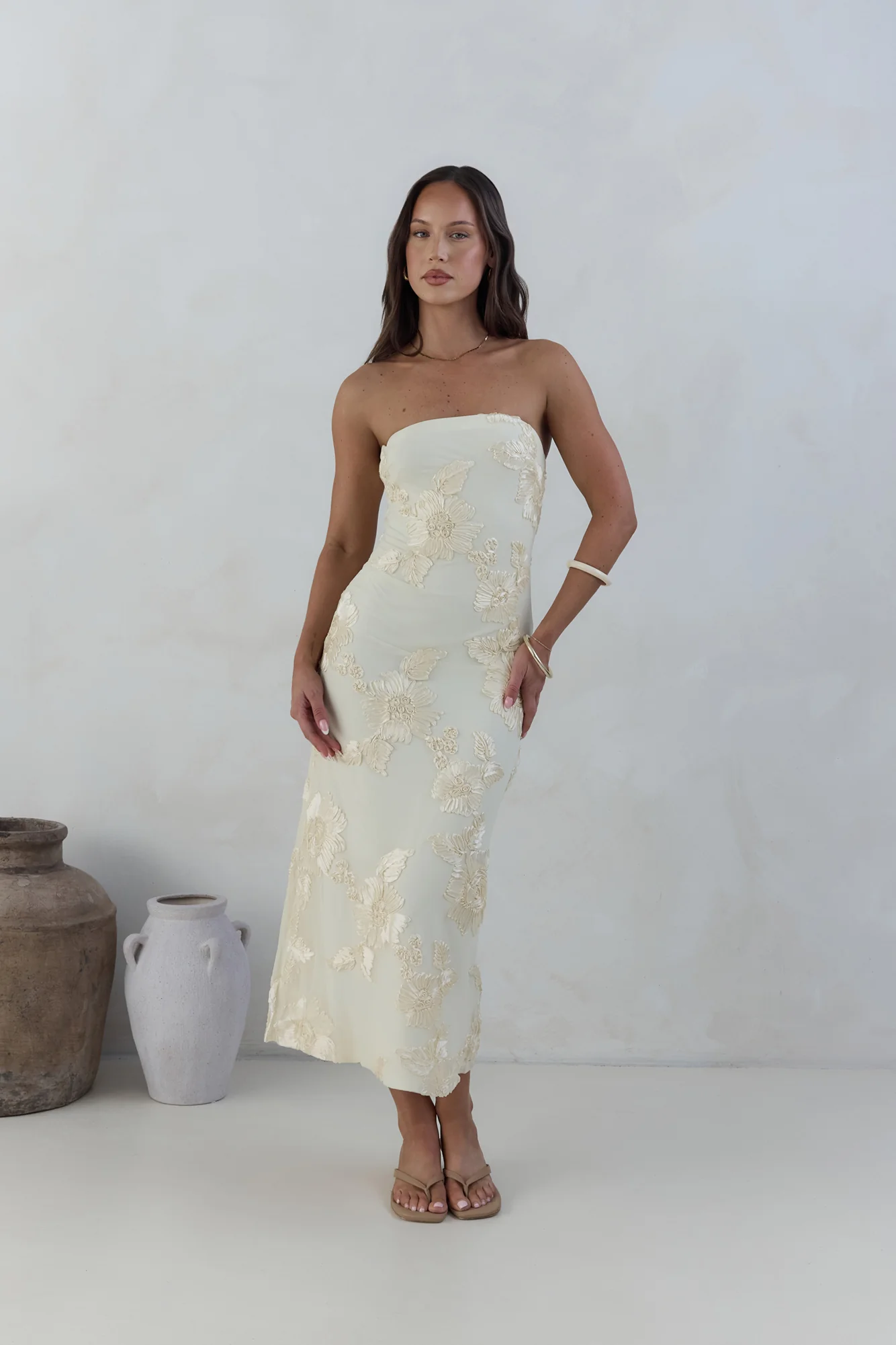 Golden Voyage Strapless Midi Dress Yellow