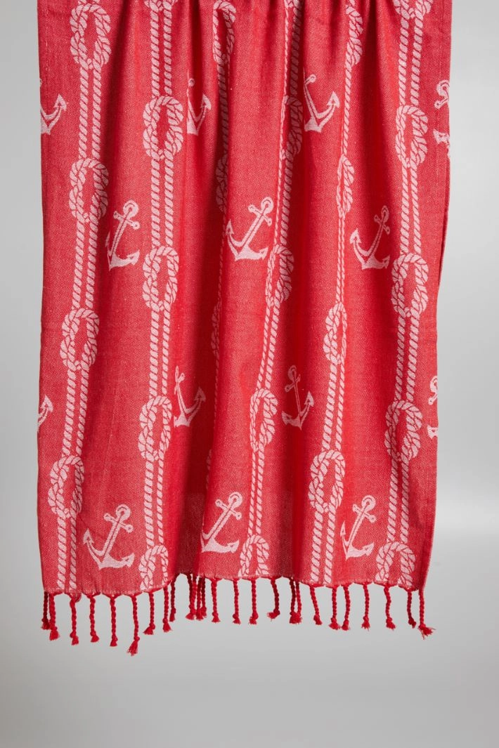 Fringed beach towel - RED WHITE
