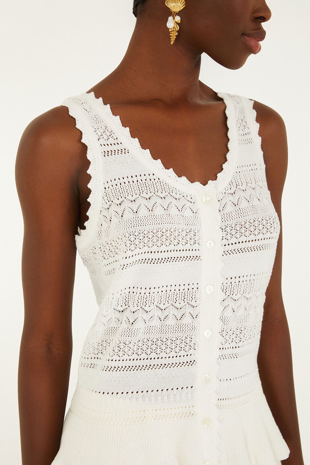 Off-White Crochet Sleeveless Blouse
