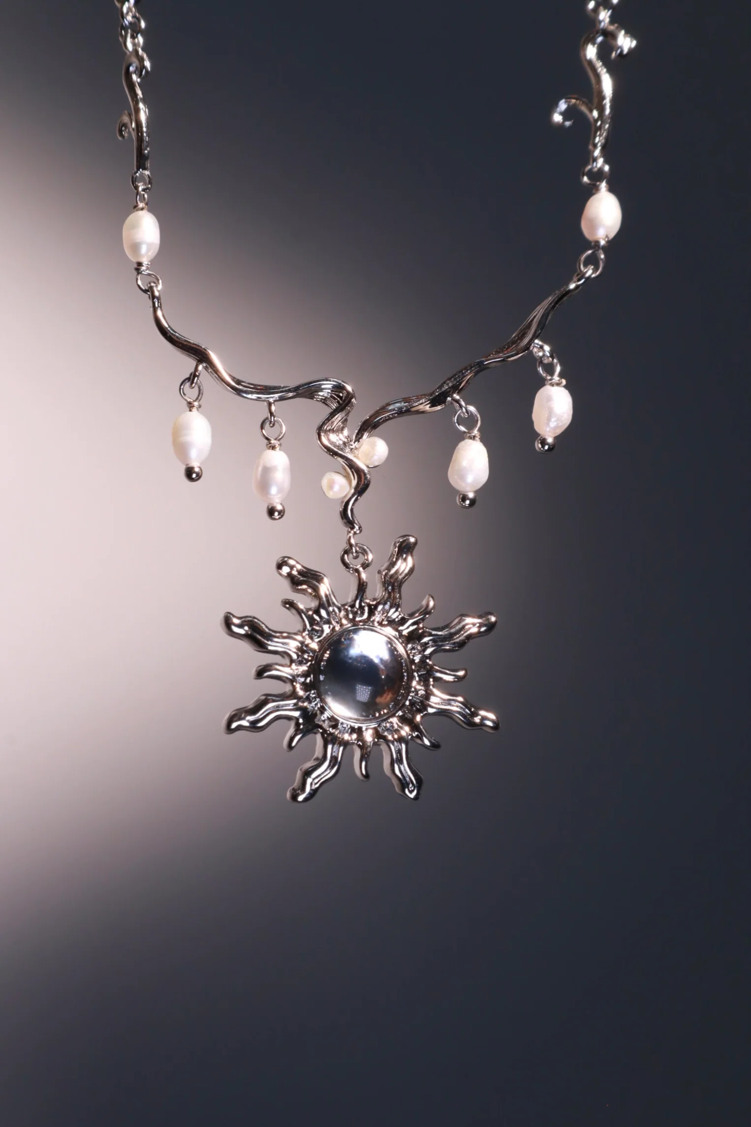 Palladium White Gold Plated White Opal Sun Pearls Necklace