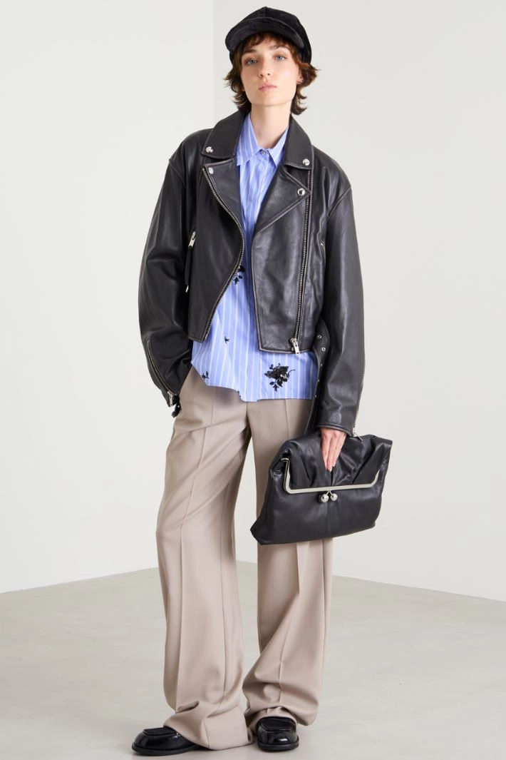 Wool trousers with drawstring - DOVE GREY