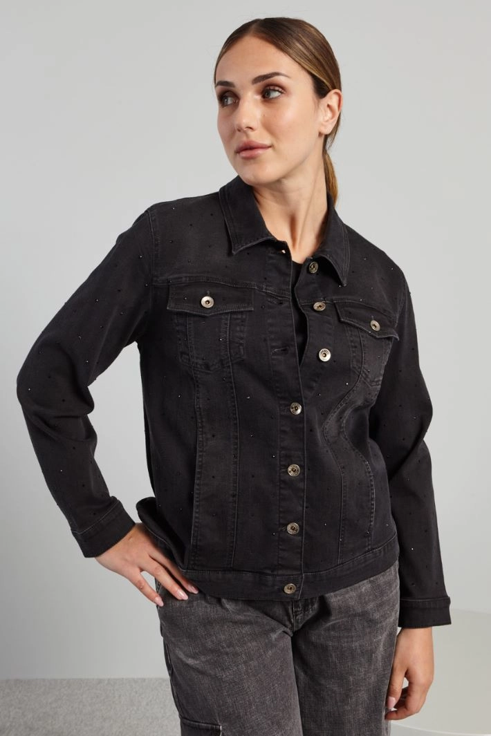 Denim jacket with rhinestones - BLACK
