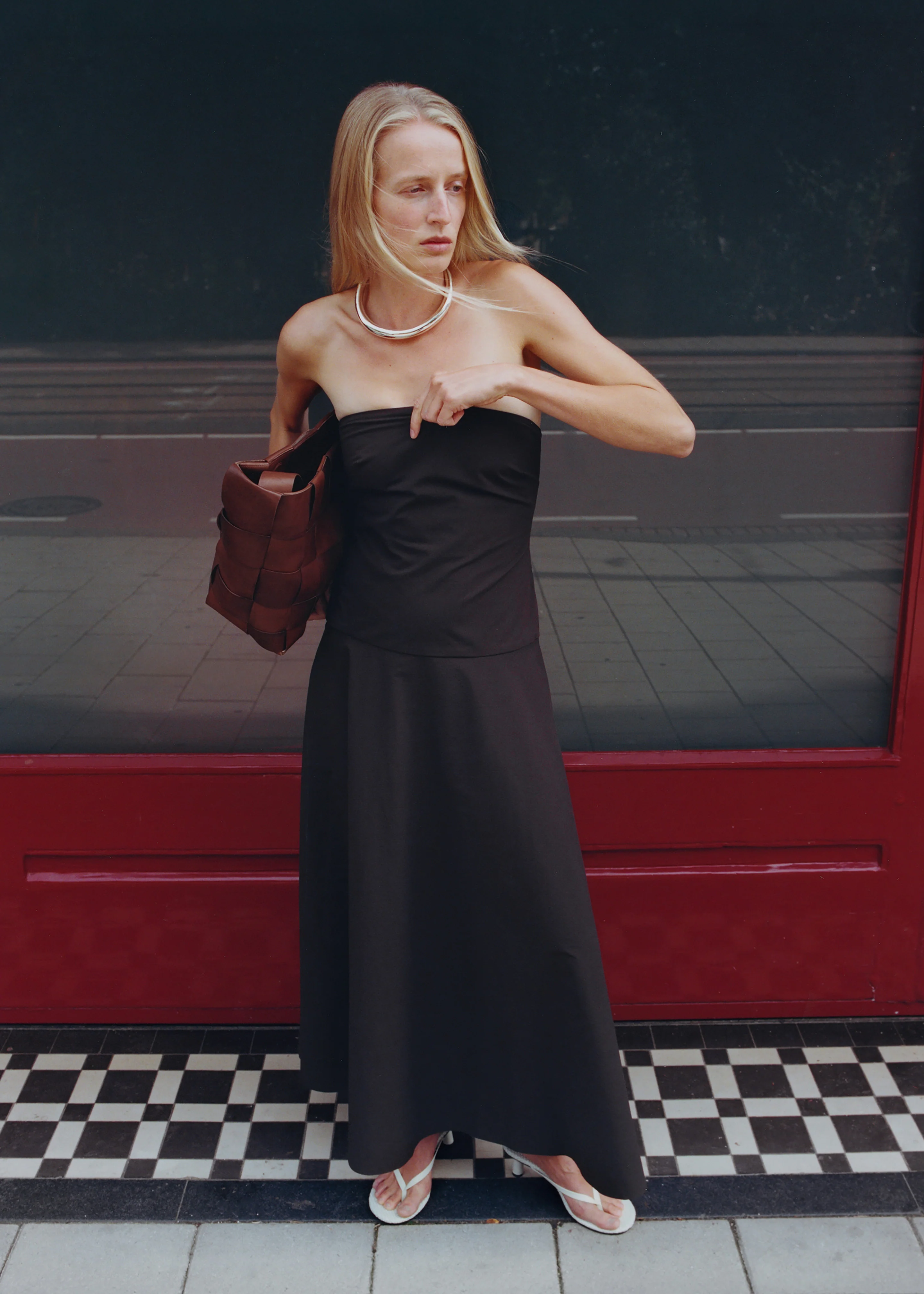 St. Agni Strapless Rouleau Dress - Bark