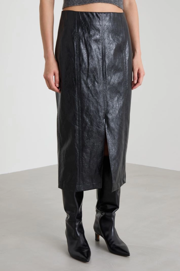 Coated jersey midi skirt - BLACK