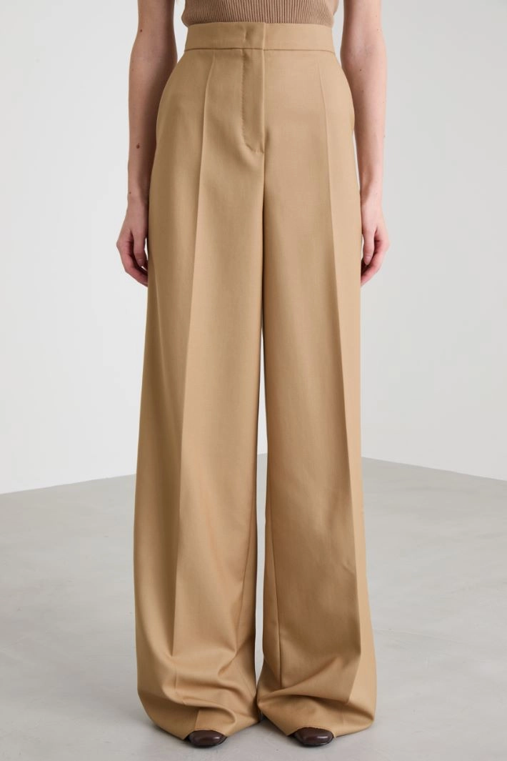 Wide-leg gabardine trousers - CAMEL