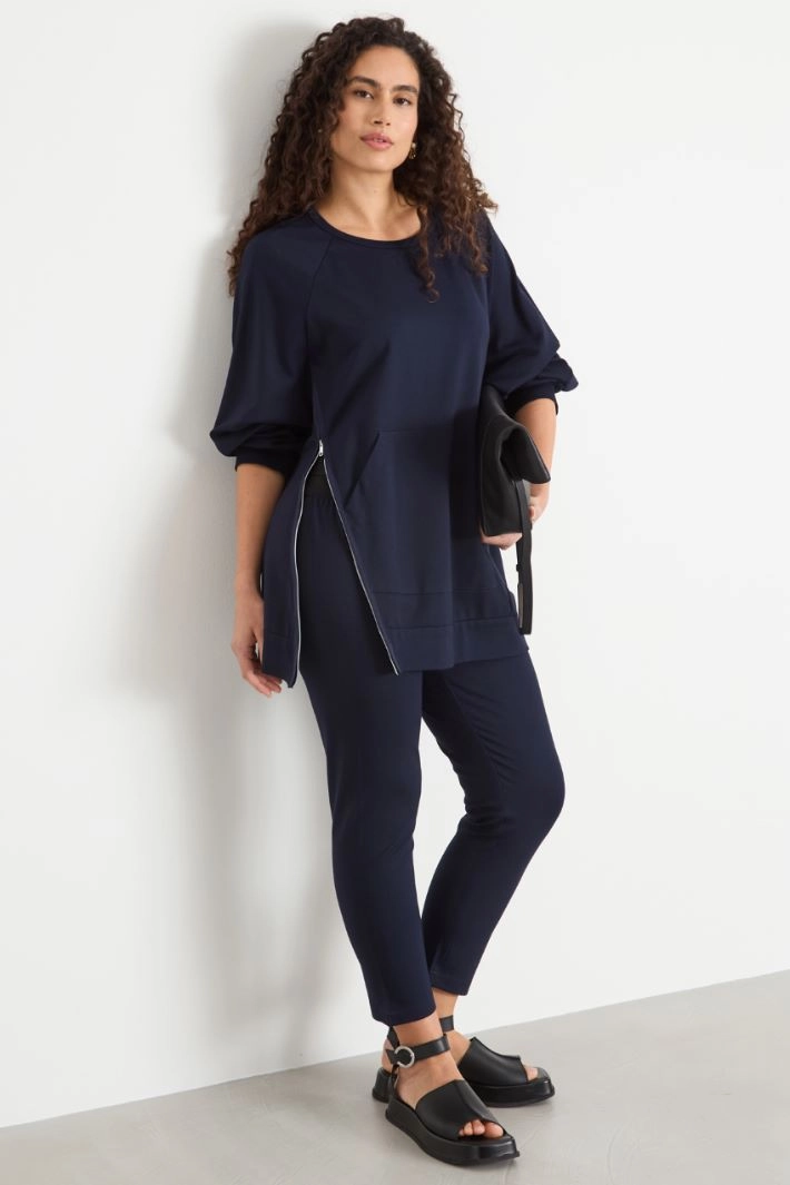 Diagonal-zip jersey sweatshirt - BLUE