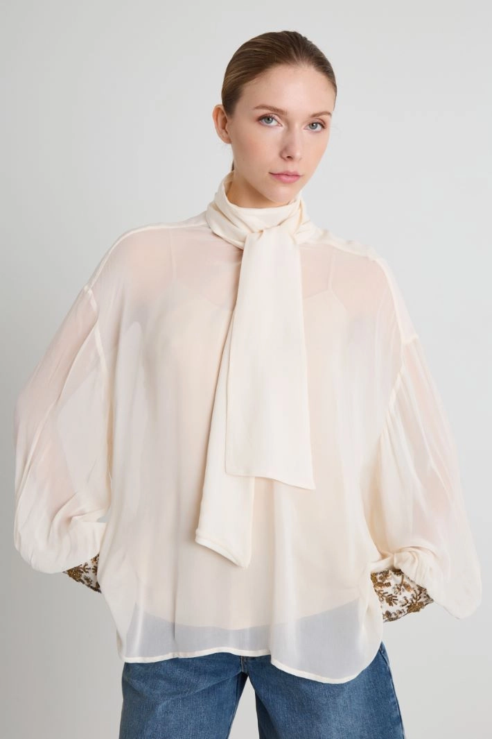 Blouse with embroidered cuffs - IVORY