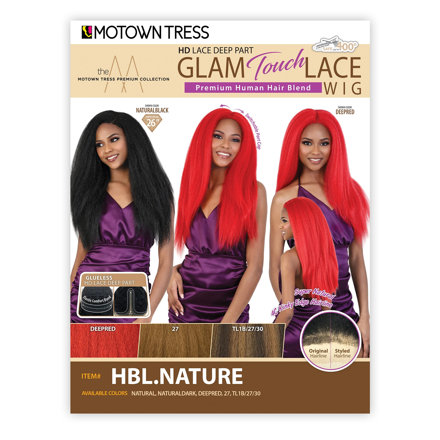 Motown Tress Human Hair Blend Glam Touch Glueless HD Lace Font Wig HBL.Nature