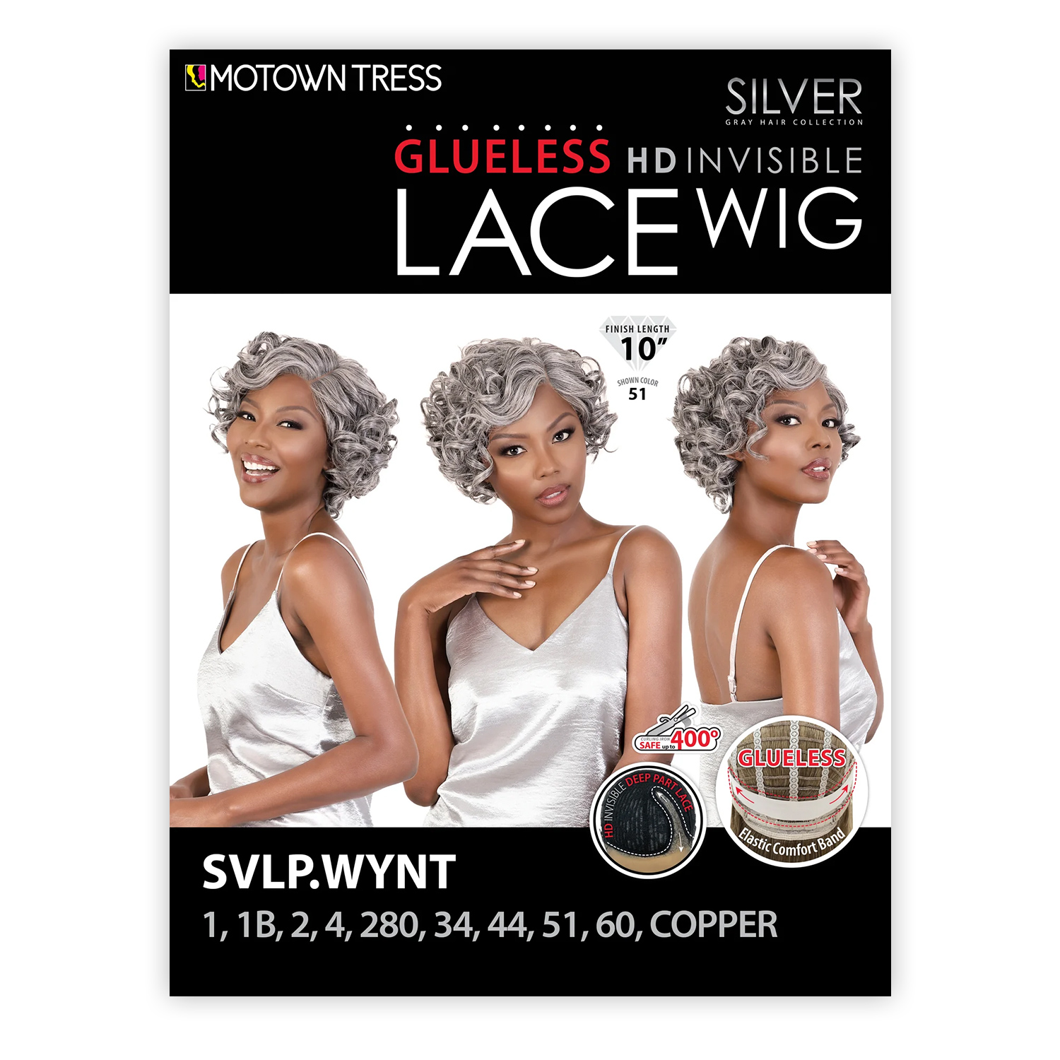 Motown Tress HD Invisible Lace Front Wig Silver Gray Hair Collection Glueless SVLP. Wynt