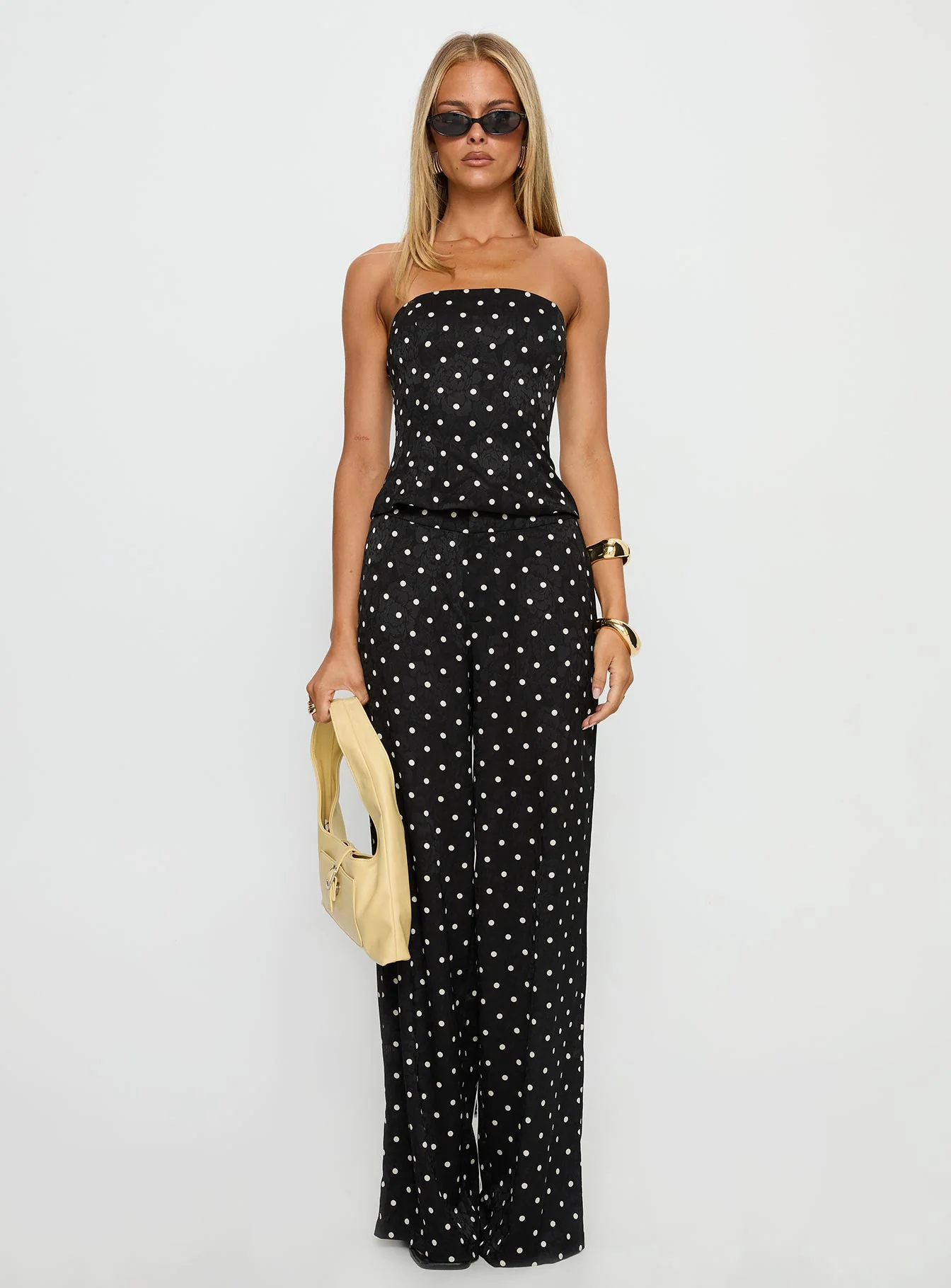 Powdered Sugar Strapless Set Black Polka