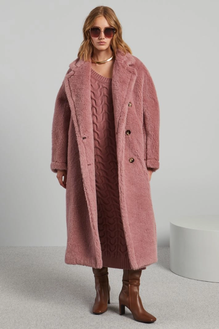 Cable knit one-shoulder dress - ANTIQUE PINK