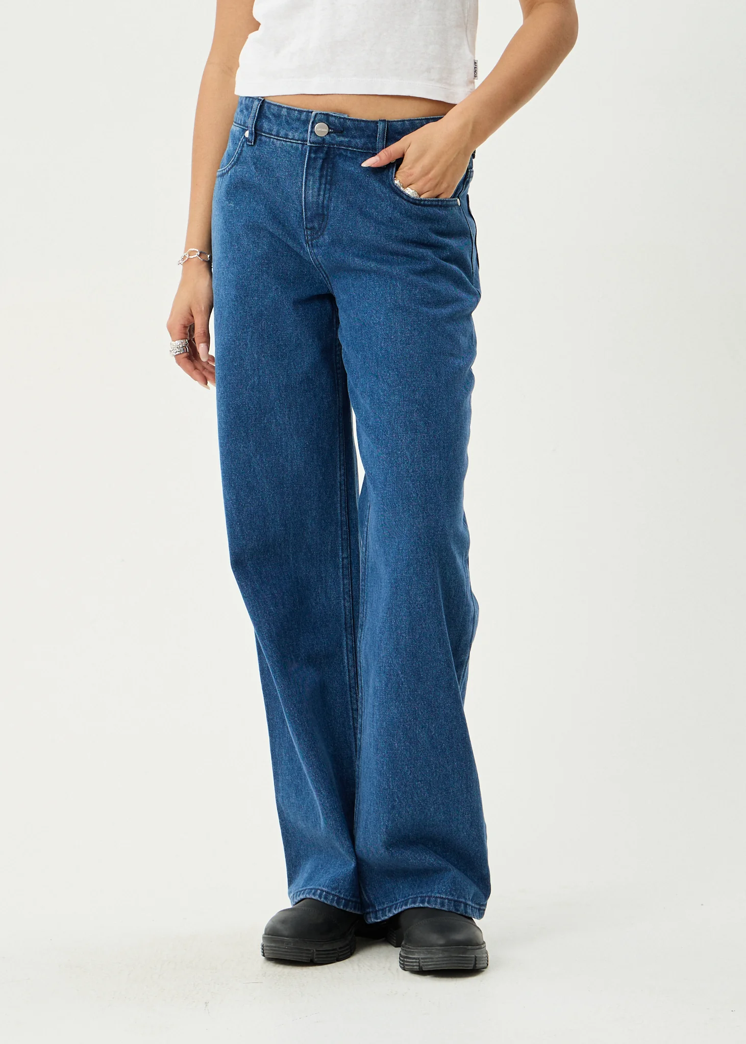 AFENDS Womens Alyra - Low Rise Wide Leg Jean - Authentic Blue