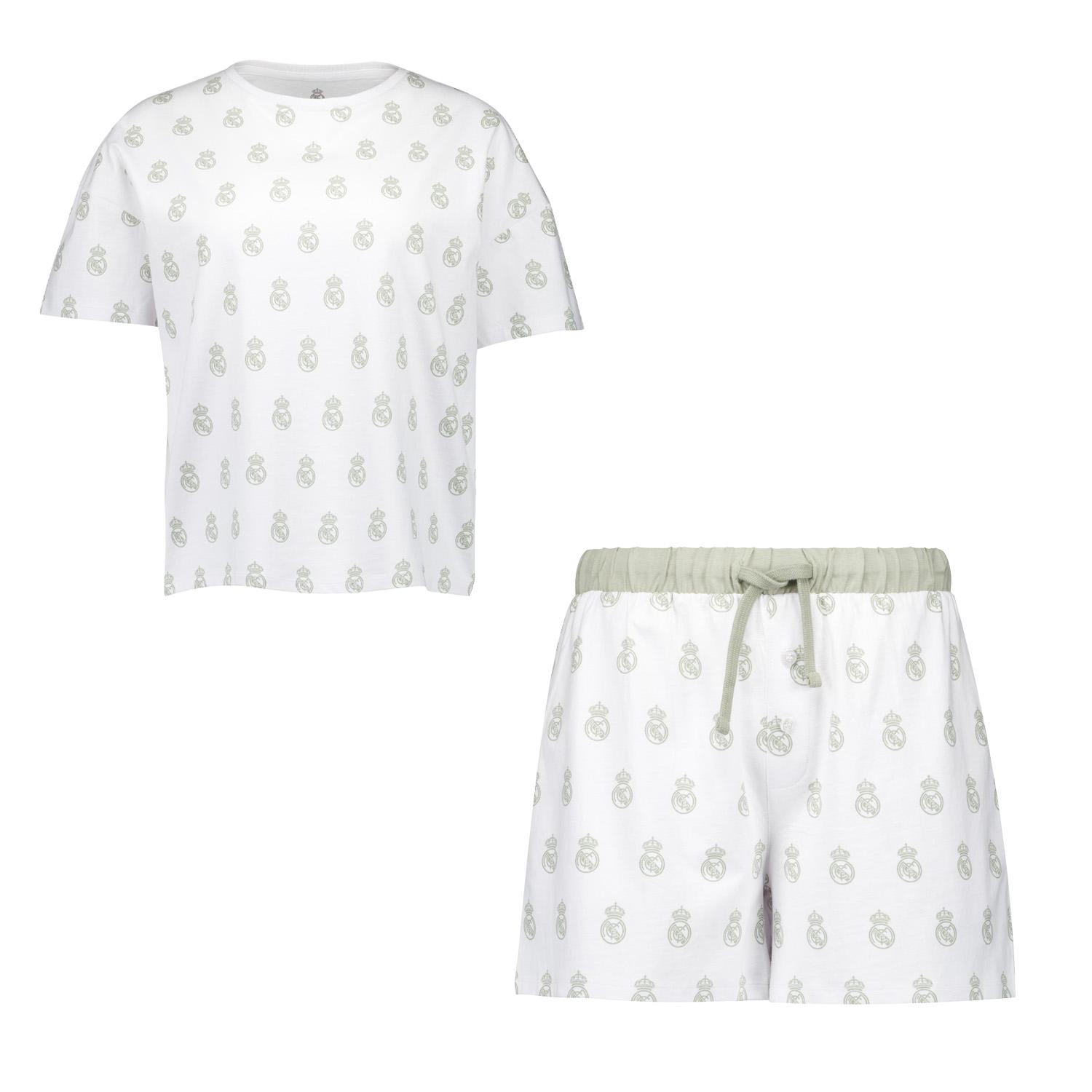 Womens Real Madrid White Dreams Pijama Set Printed Crest T-Shirt & Shorts Green