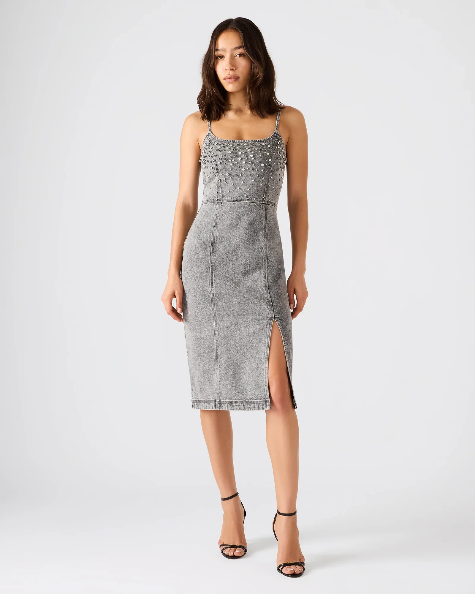 Embellished Giselle Denim Dress Fog