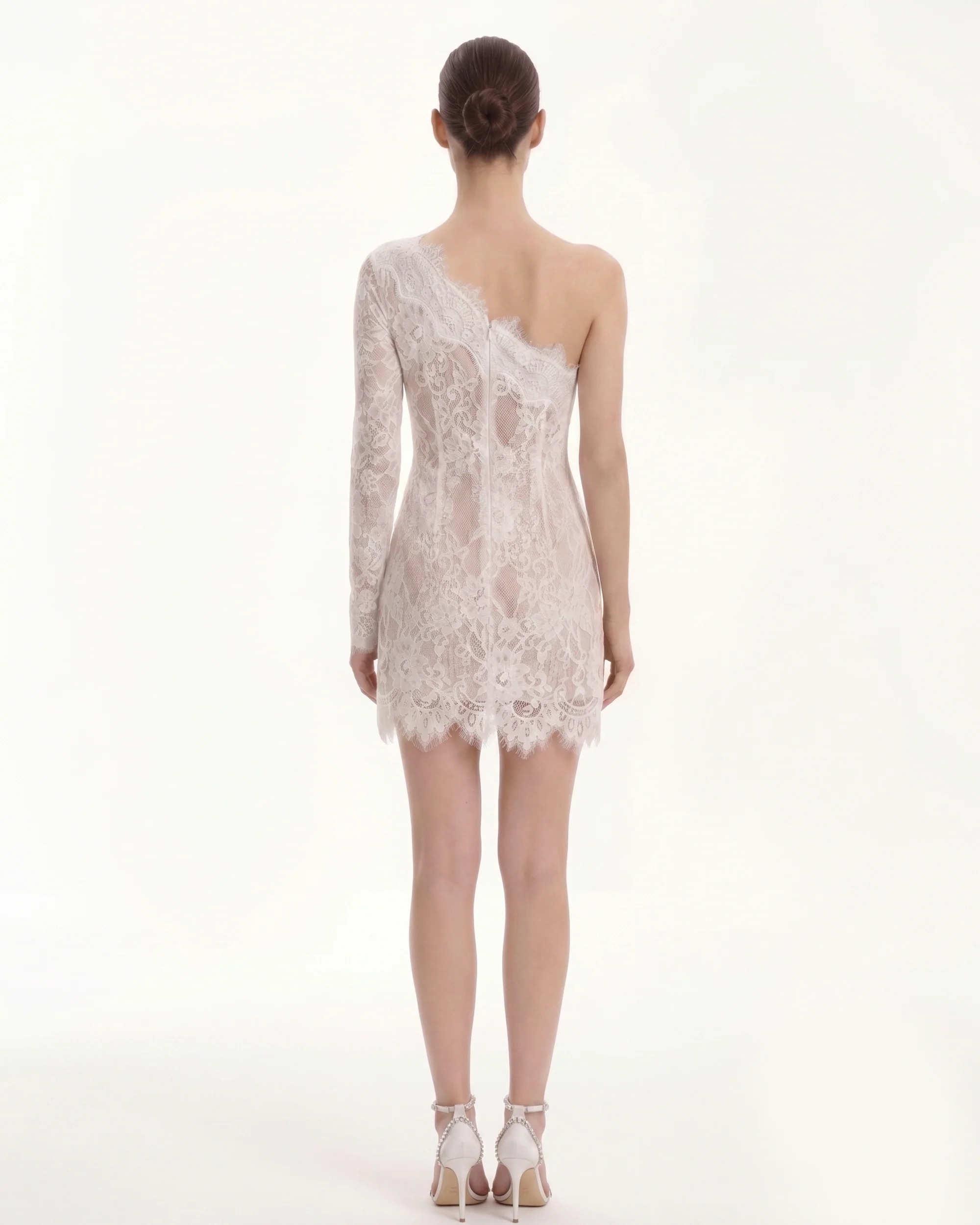 One Shoulder Lace Mini Dress - White