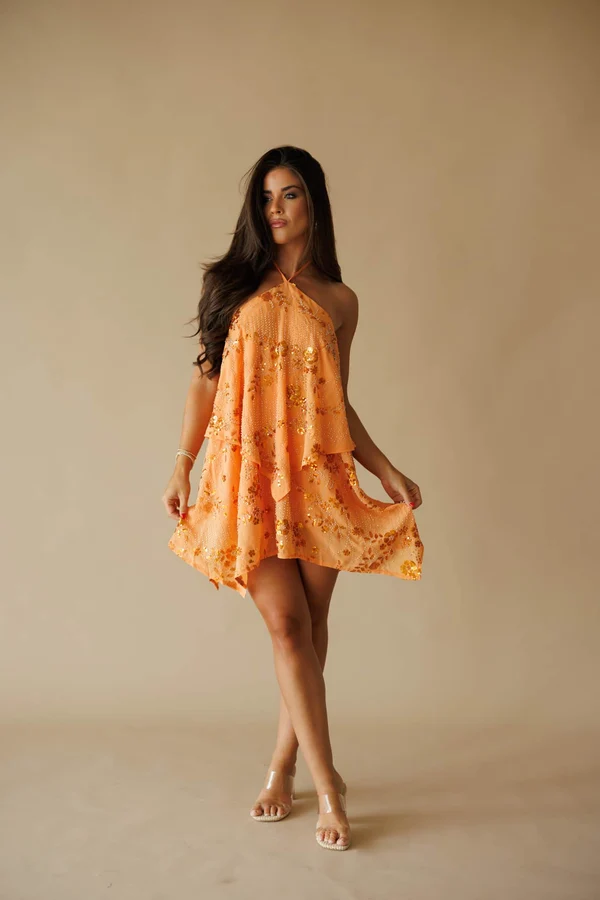 Cinema Nights Mini Dress-Orange