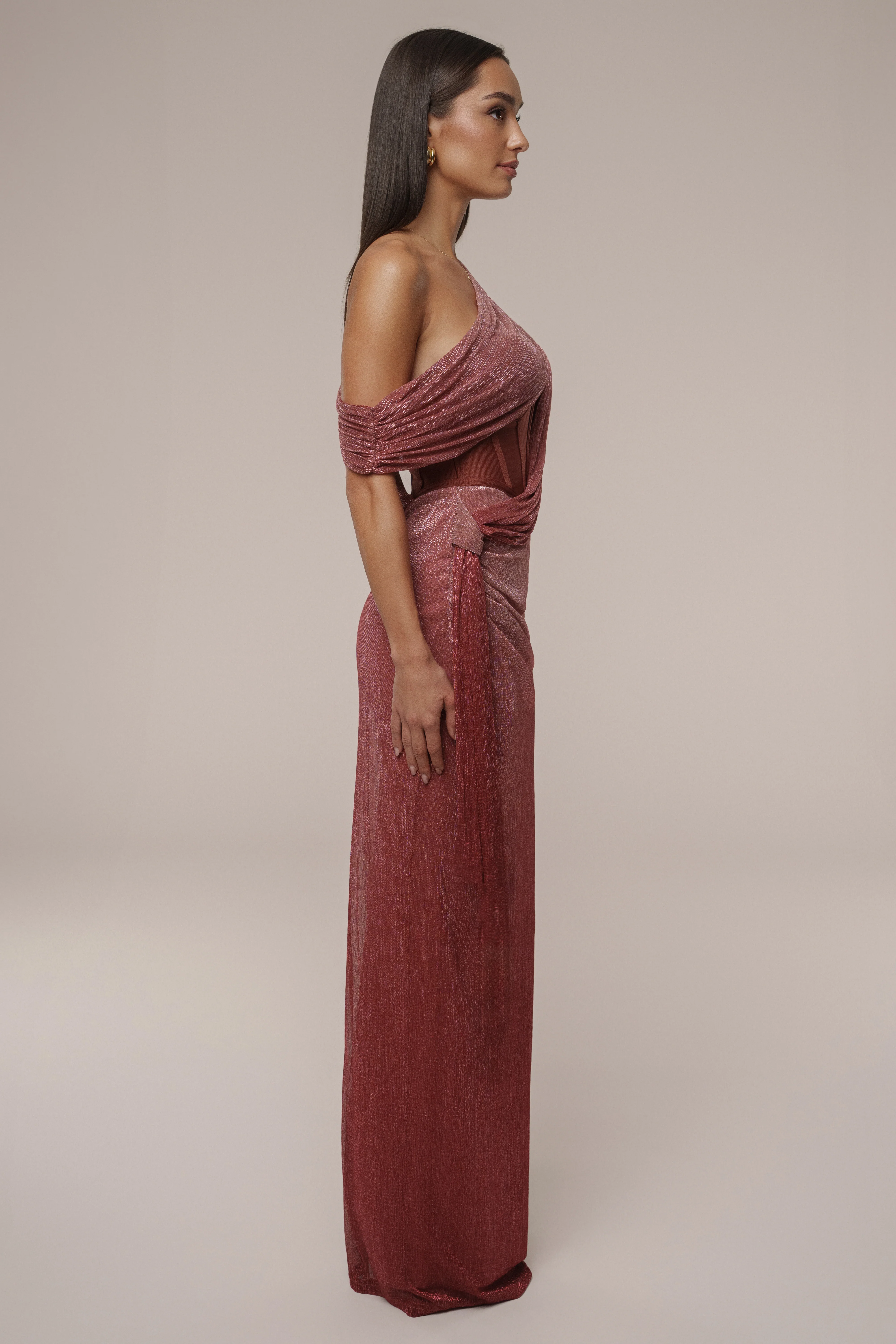 Red Celestina Draped Maxi Dress
