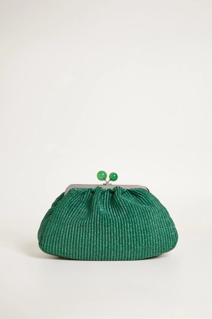 Raffia-effect fabric clutch bag - GREEN