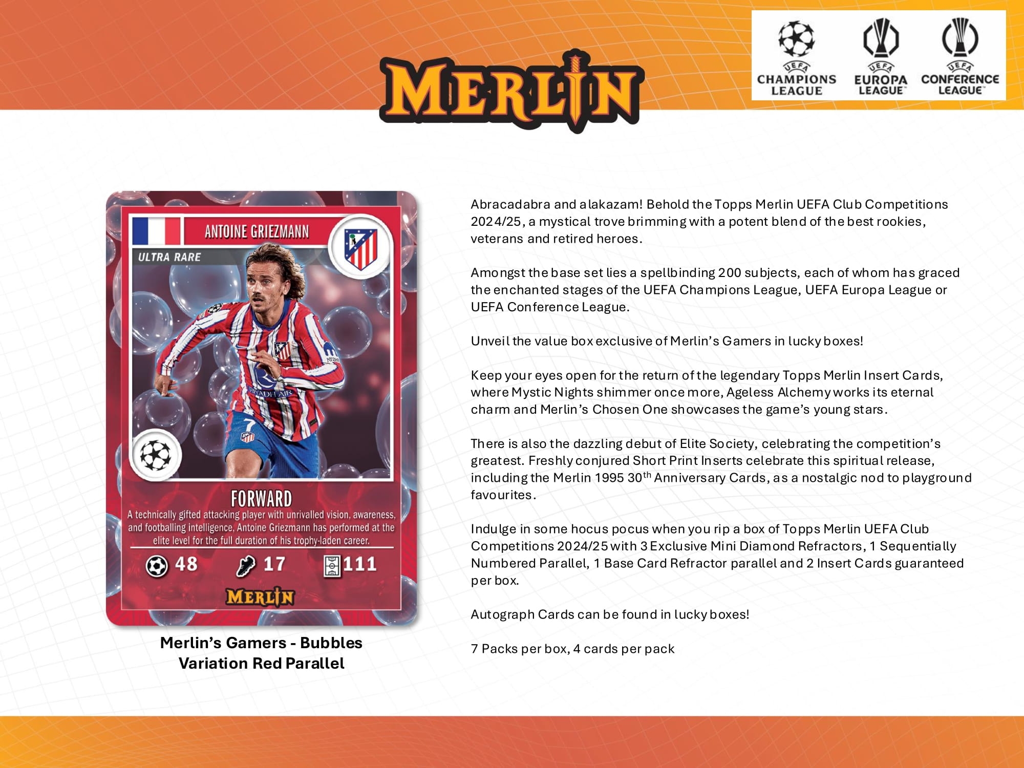 2024/25 Topps Chrome Merlin UEFA Club Competitions Football Blaster Box