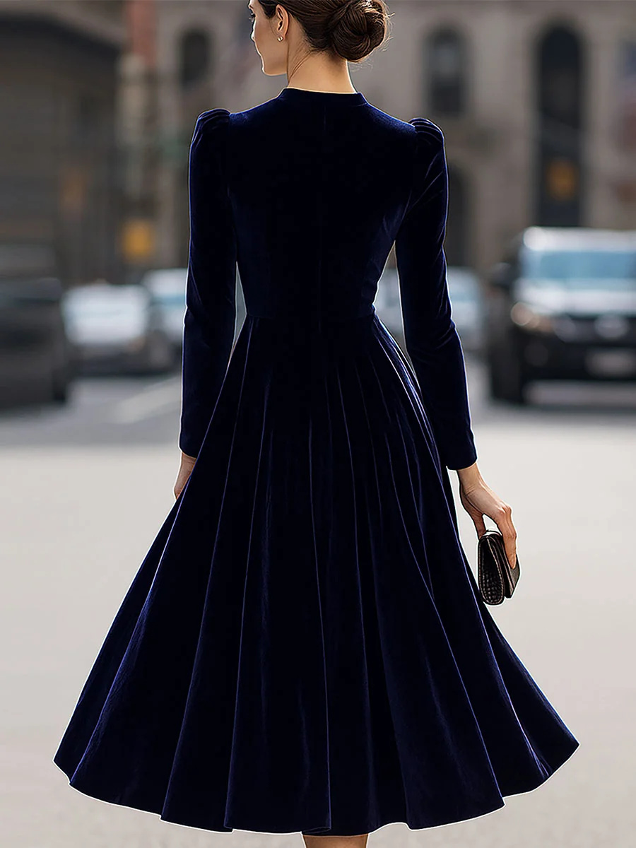 Oakley | Women's Crew Neck Long Sleeve Velvet Midi Dress